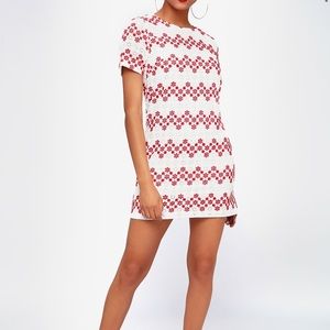 Red and white eyelet dress